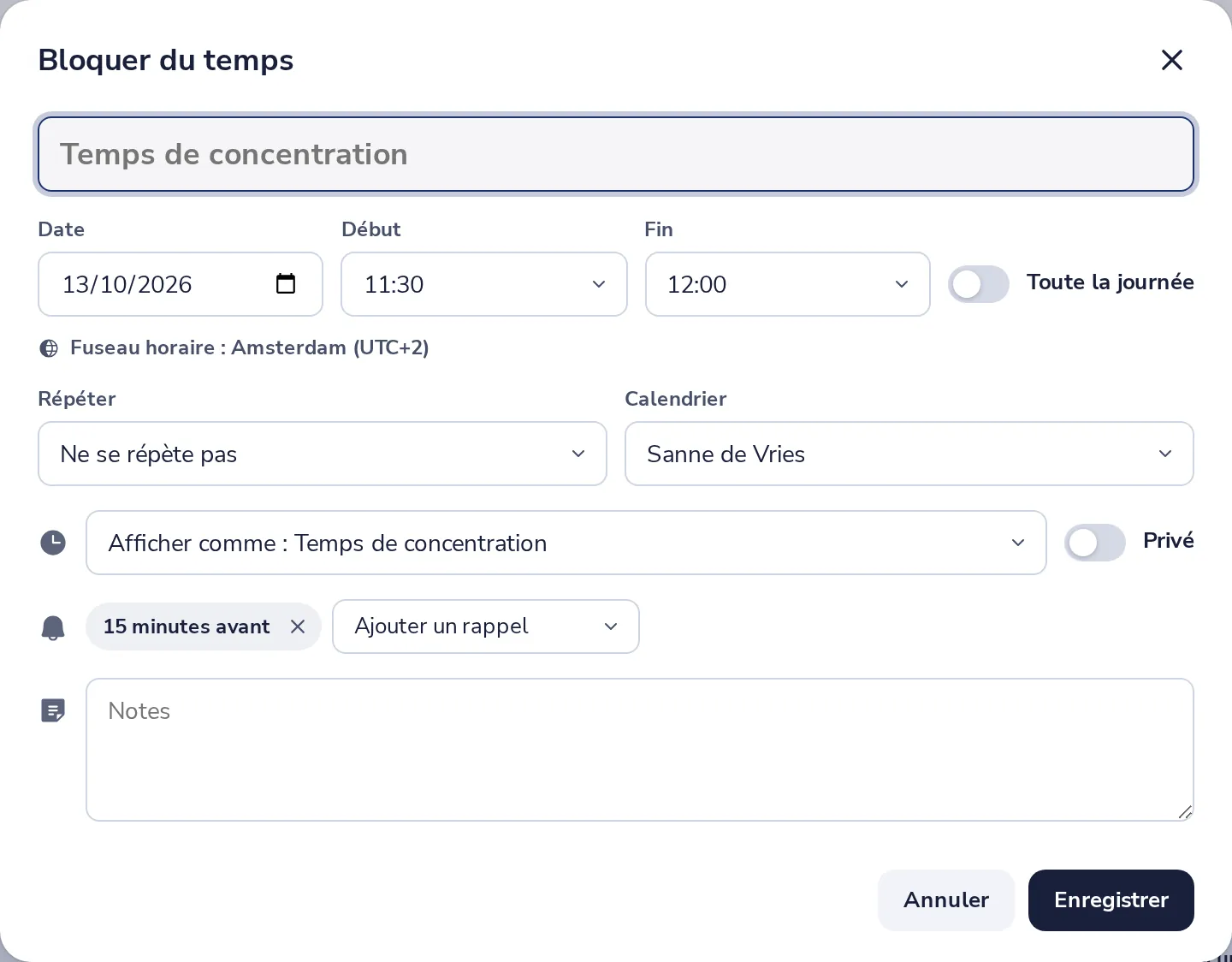 Choisissez l'horaire