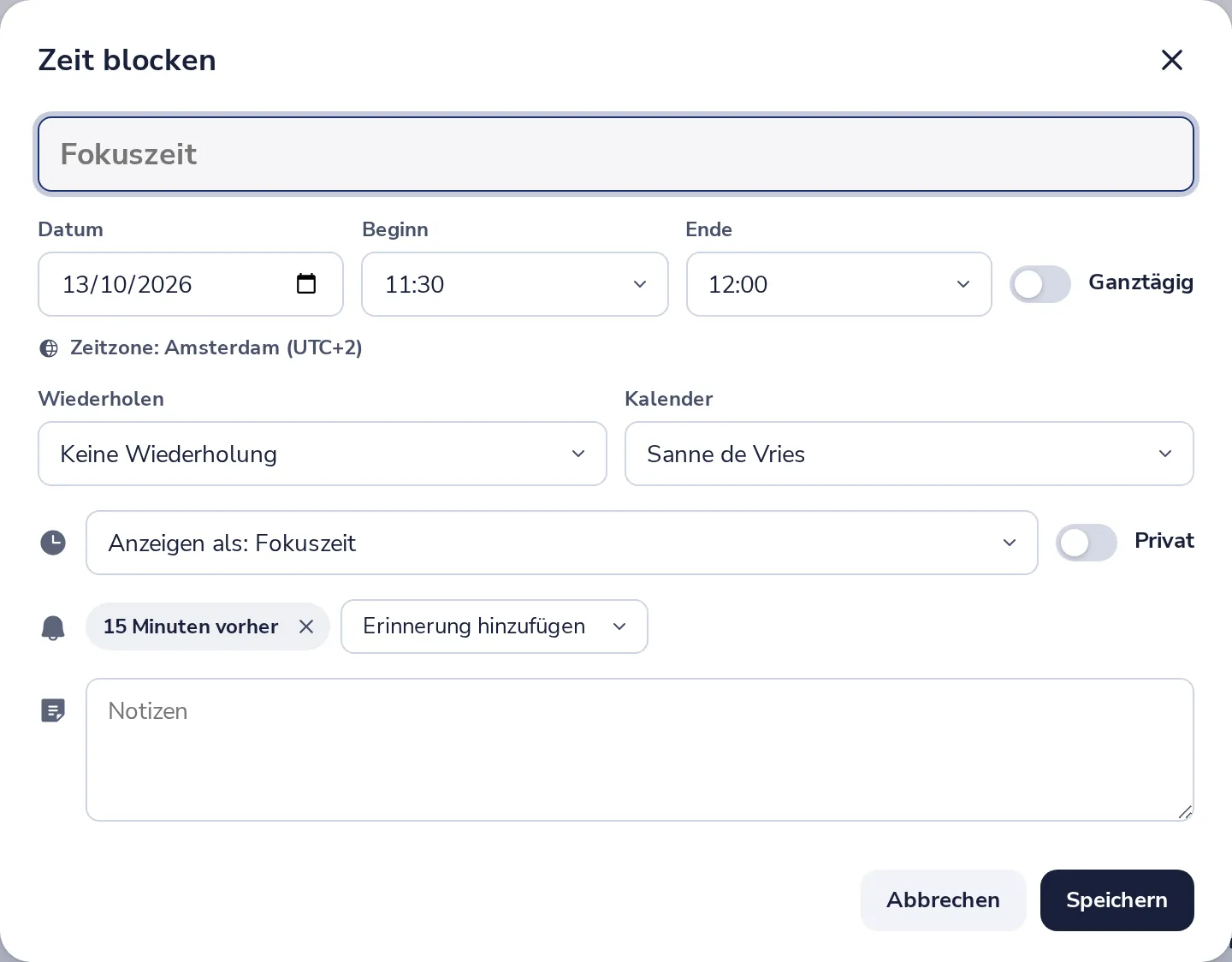 Als Fokuszeit anzeigen