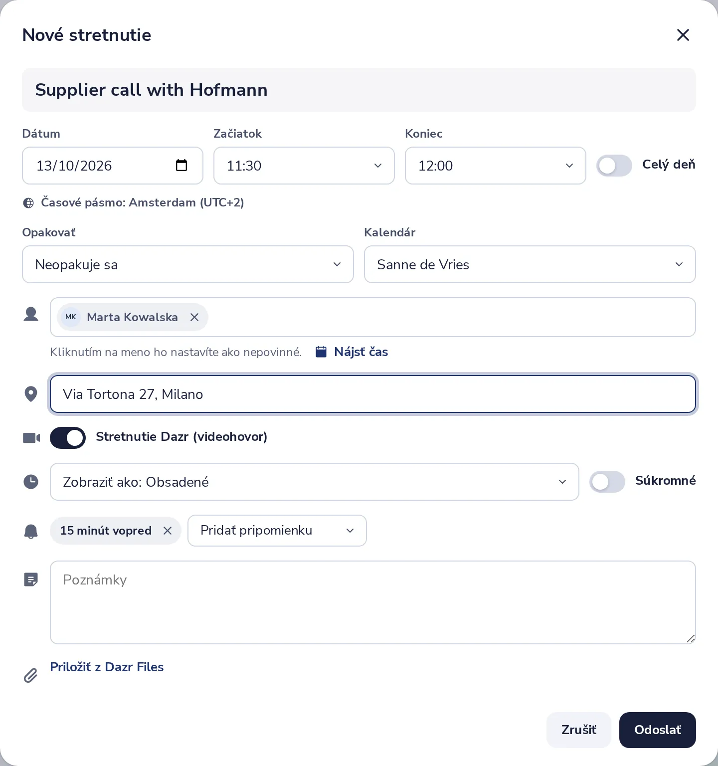 Stlačte Odoslať