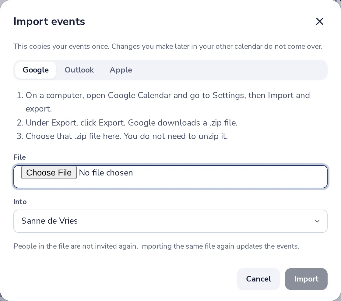 Follow the steps for your calendar