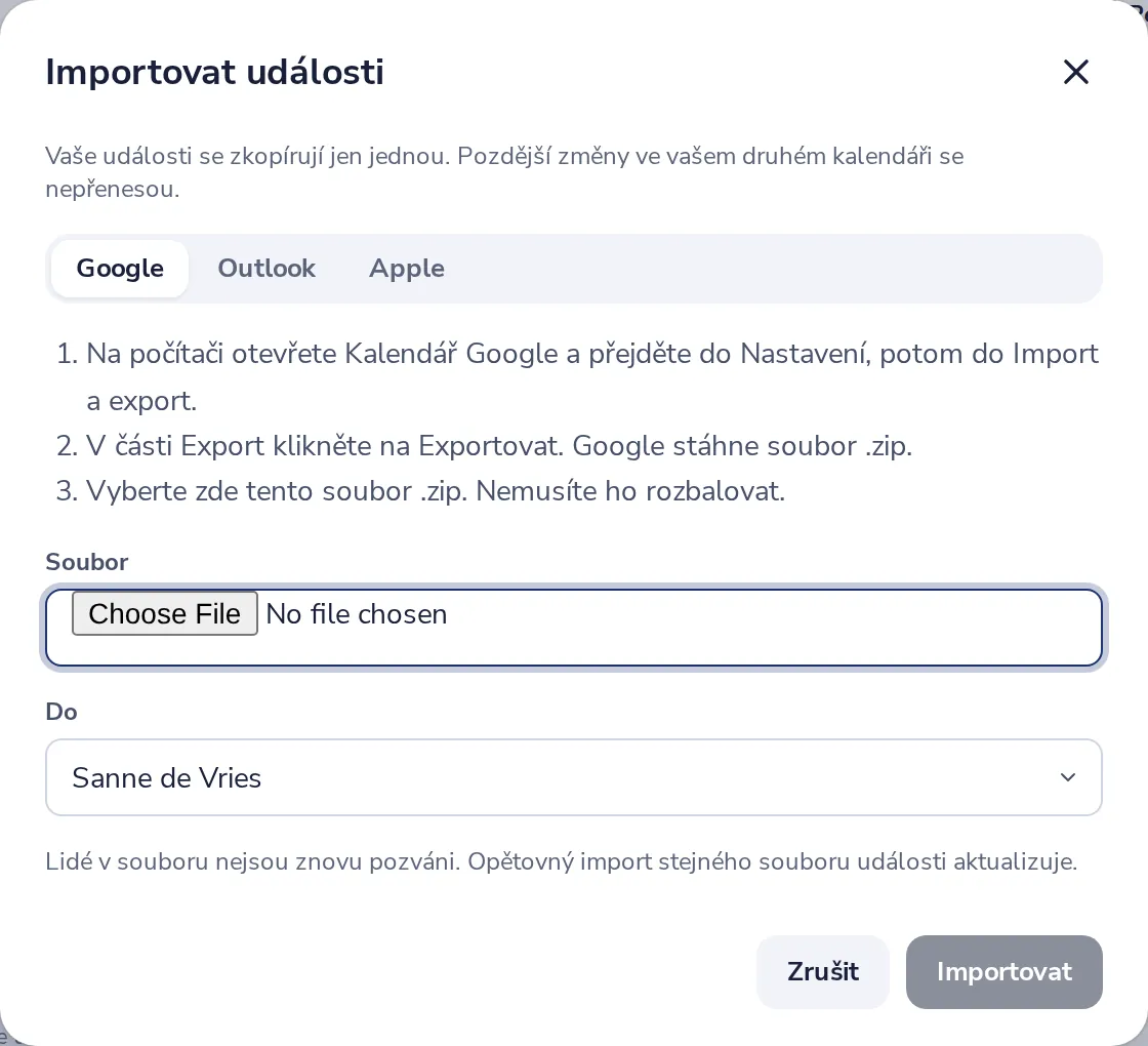 Postupujte podle kroků pro váš kalendář
