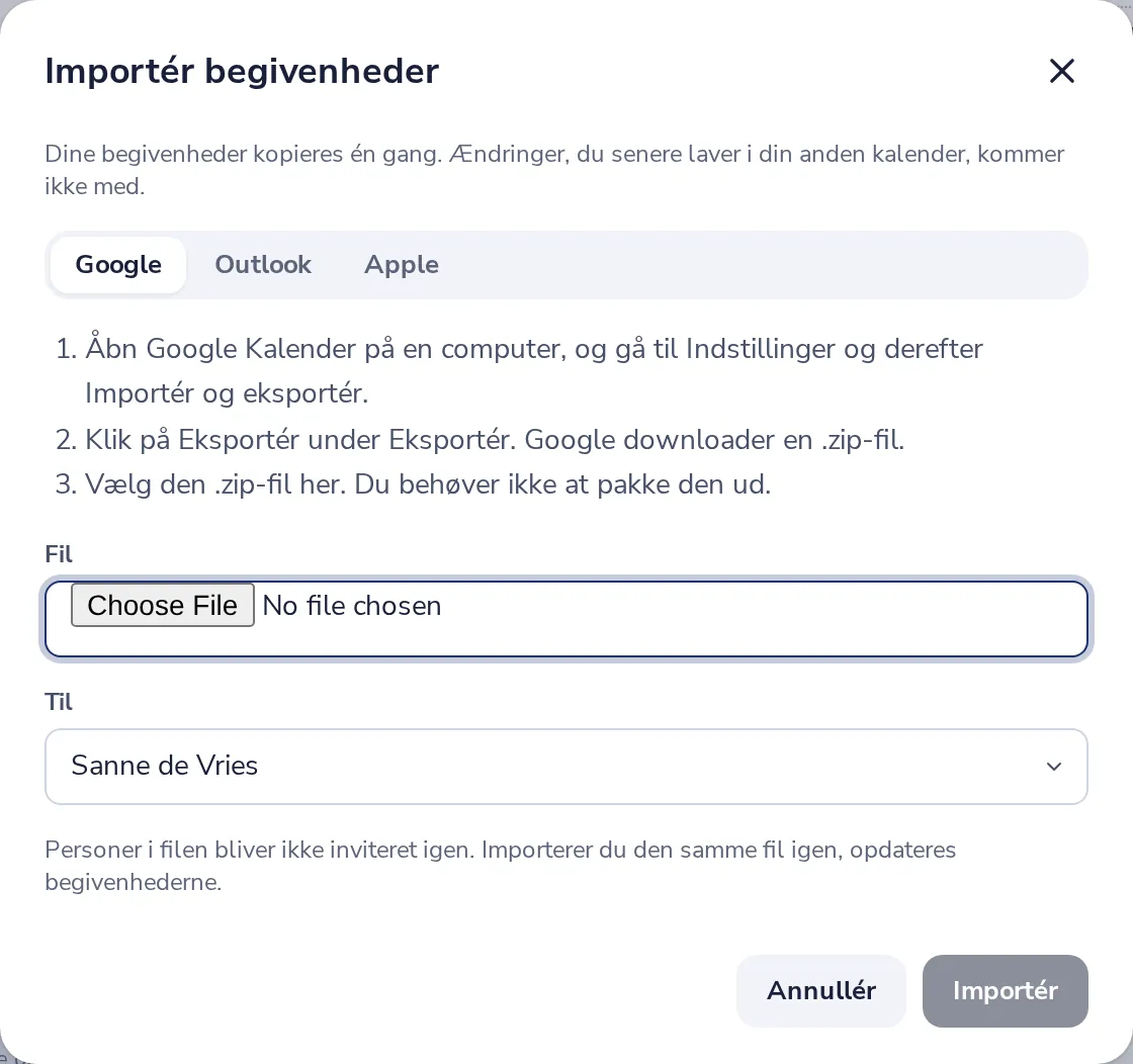 Følg trinnene for din kalender