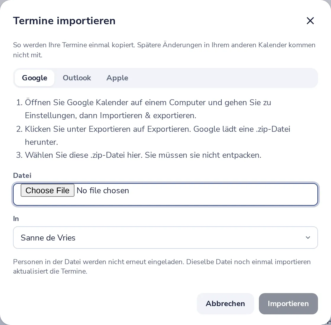 Den Schritten für Ihren Kalender folgen