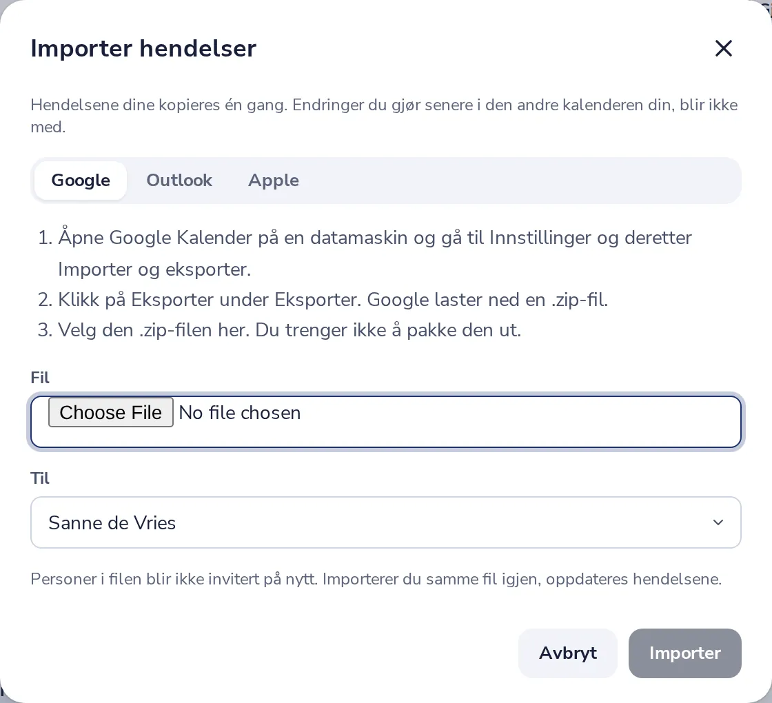 Følg stegene for kalenderen din