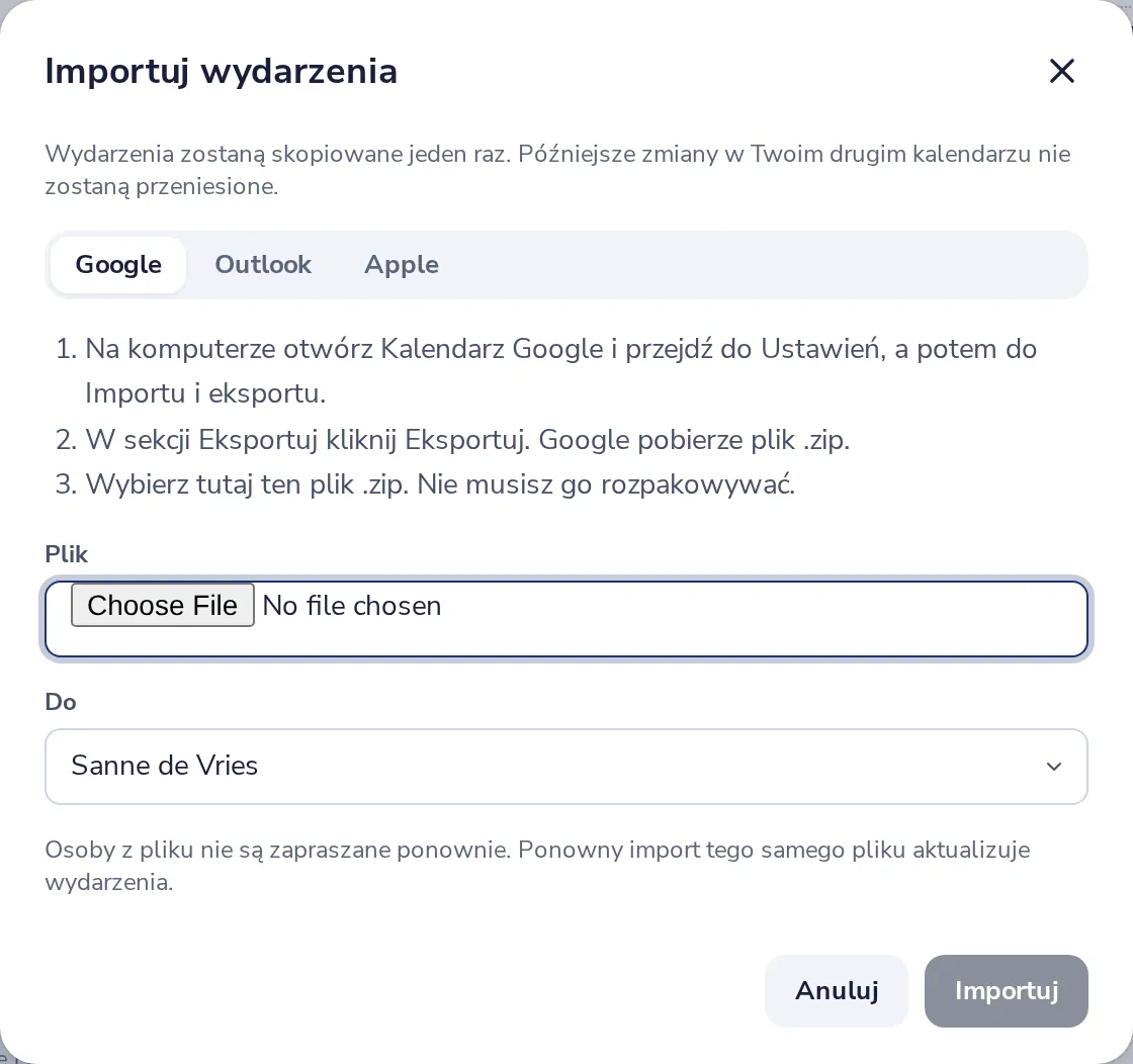 Wykonaj kroki dla swojego kalendarza