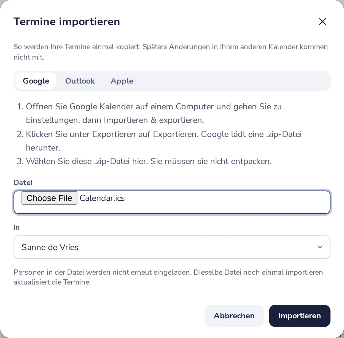 Die Datei wählen