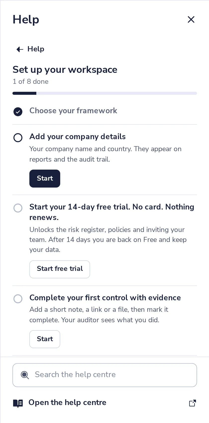 Open Get started in Help