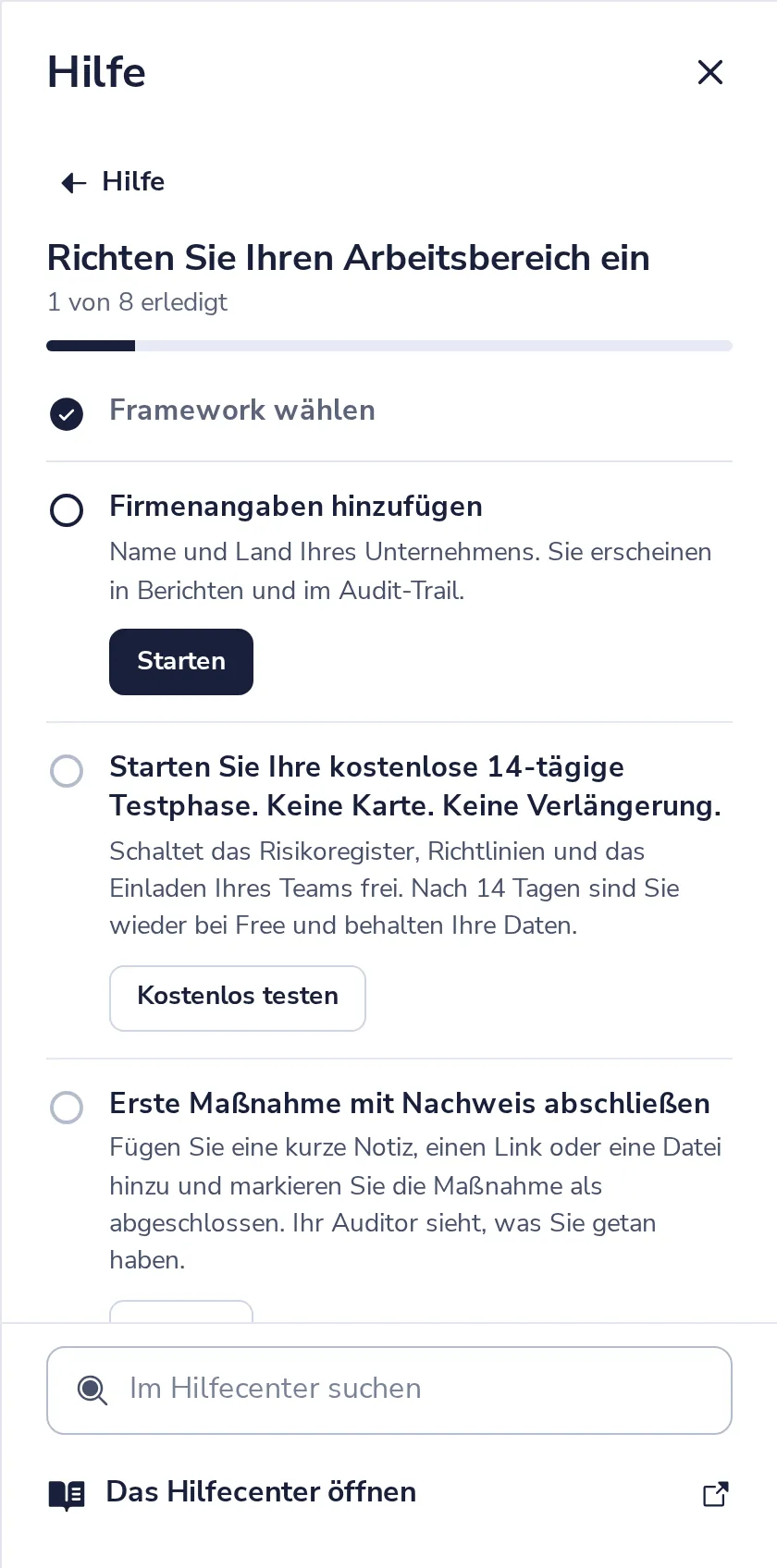 Erste Schritte in der Hilfe öffnen