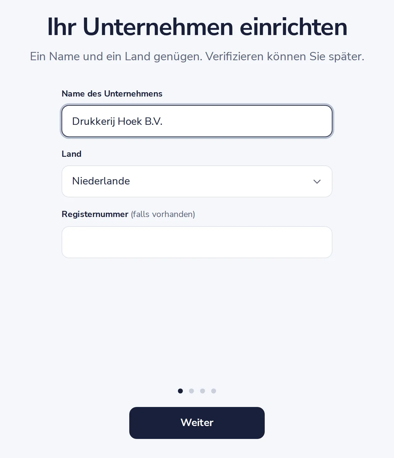 Name und Land eingeben