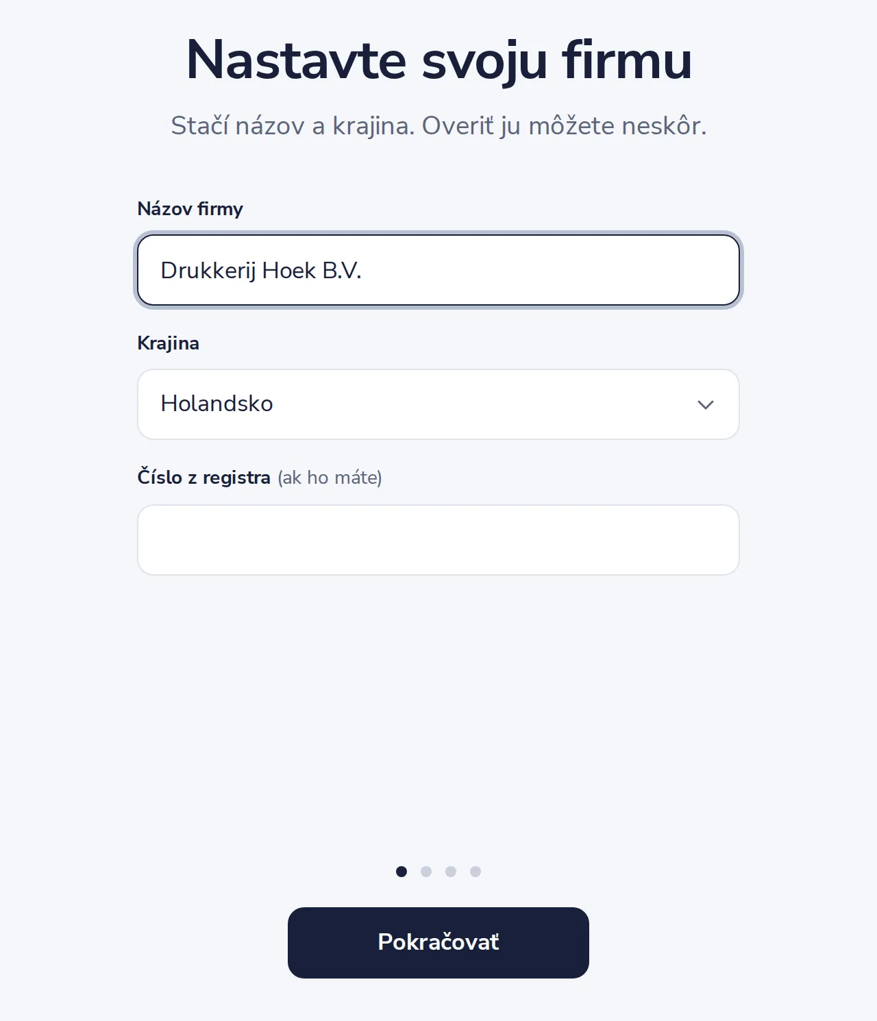 Zadajte názov a krajinu