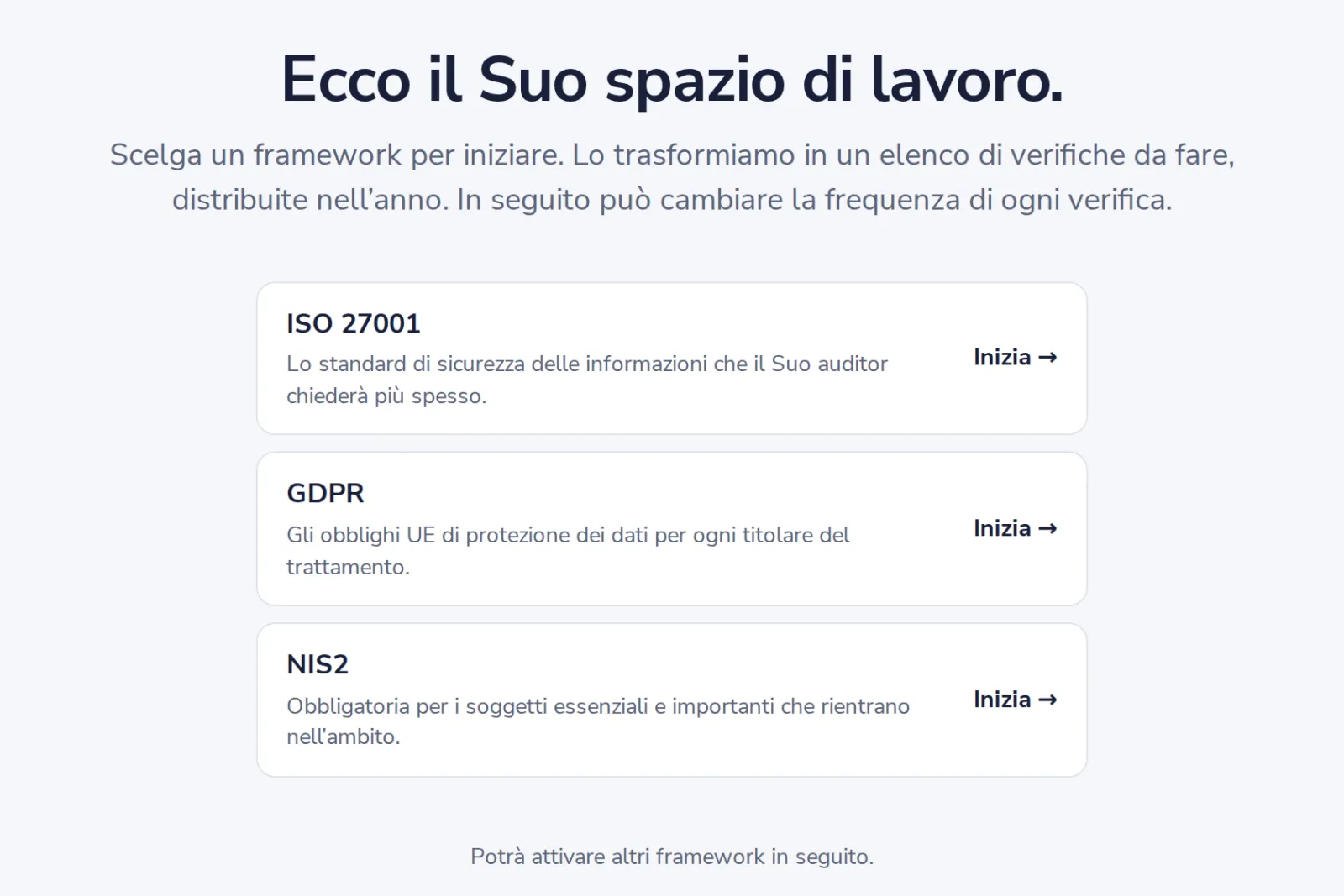Scelga un framework