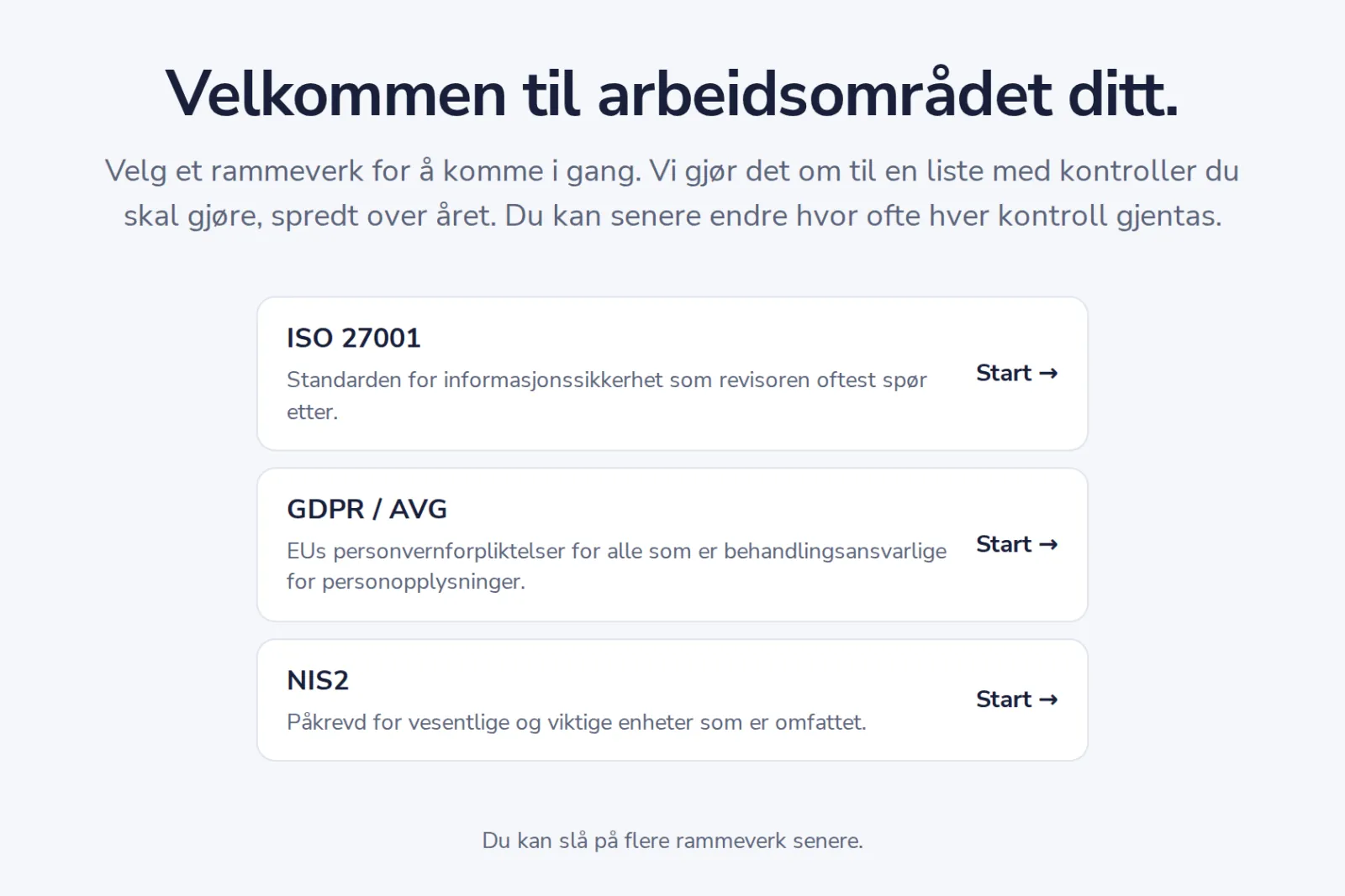 Velg et rammeverk