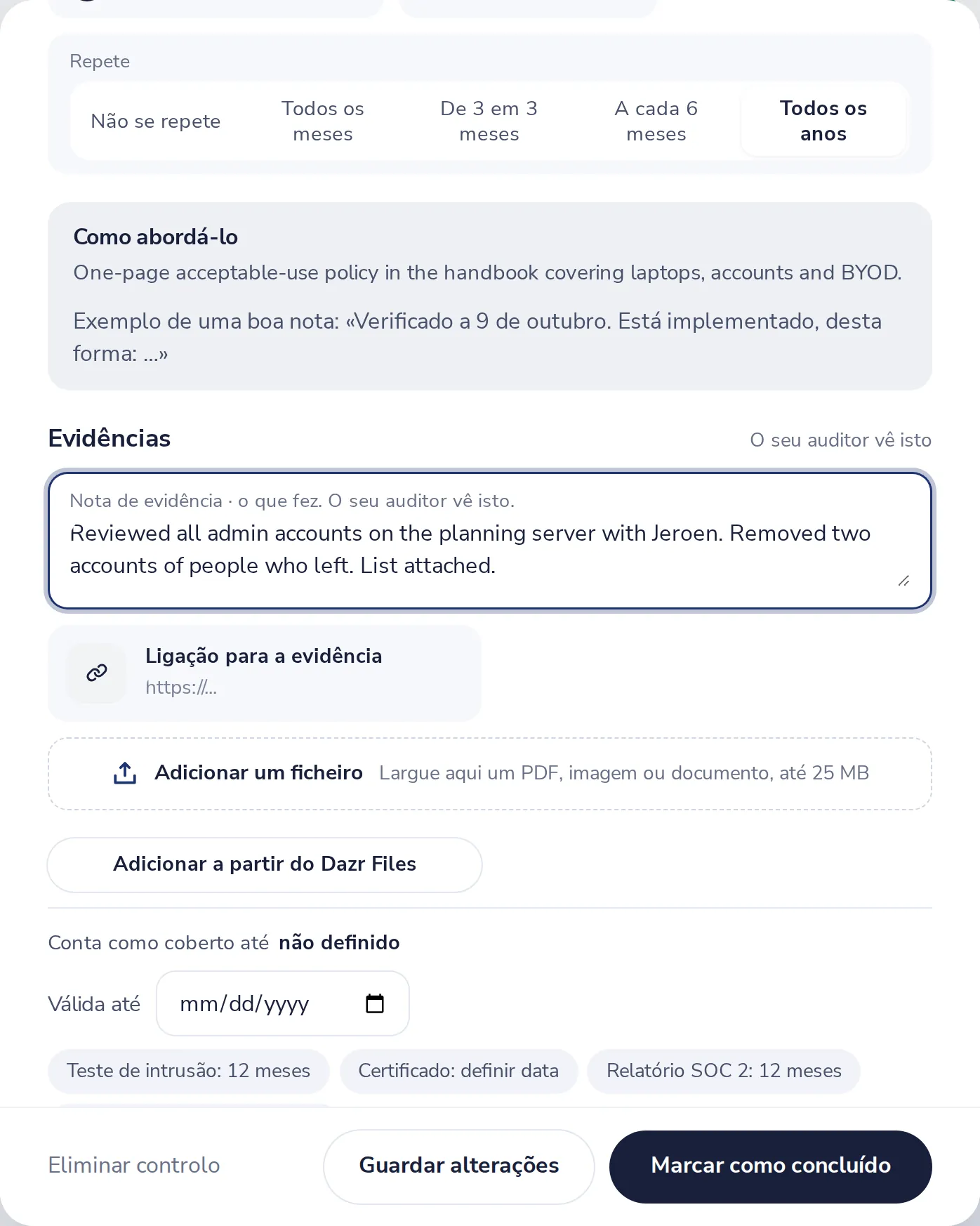 Escreva o que fez