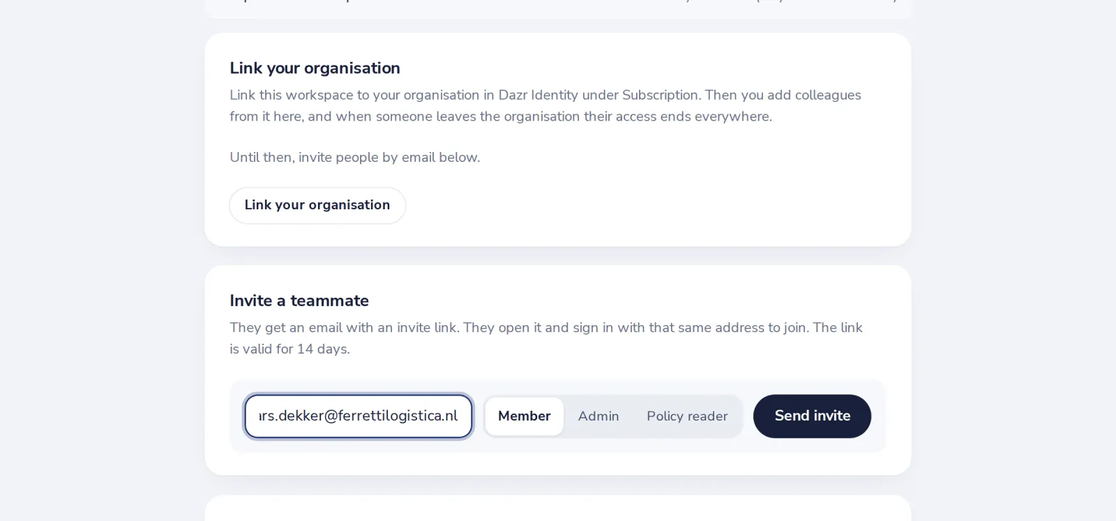 Type the email and pick a role