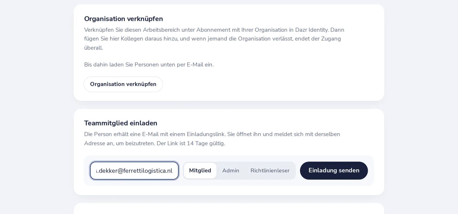 E-Mail-Adresse eingeben und Rolle wählen