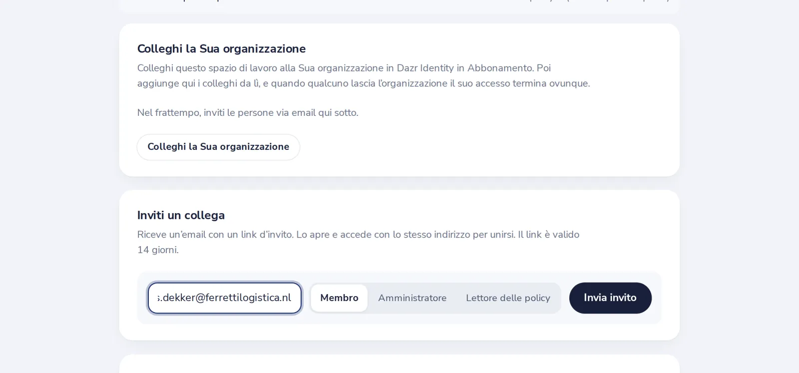 Inserisca l’e-mail e scelga un ruolo