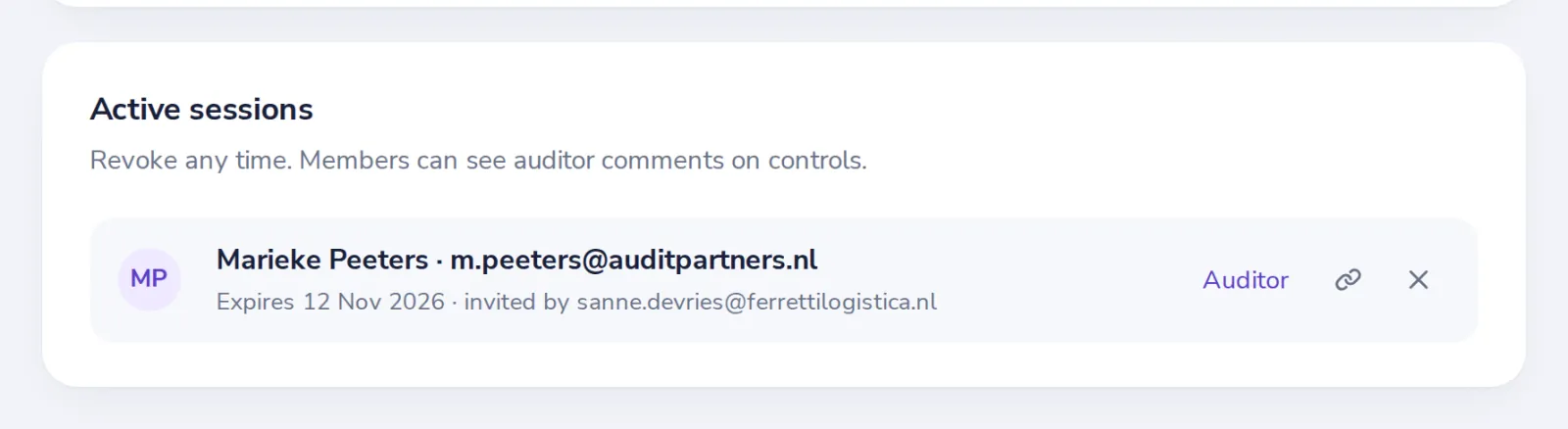 End the auditor’s access when you like