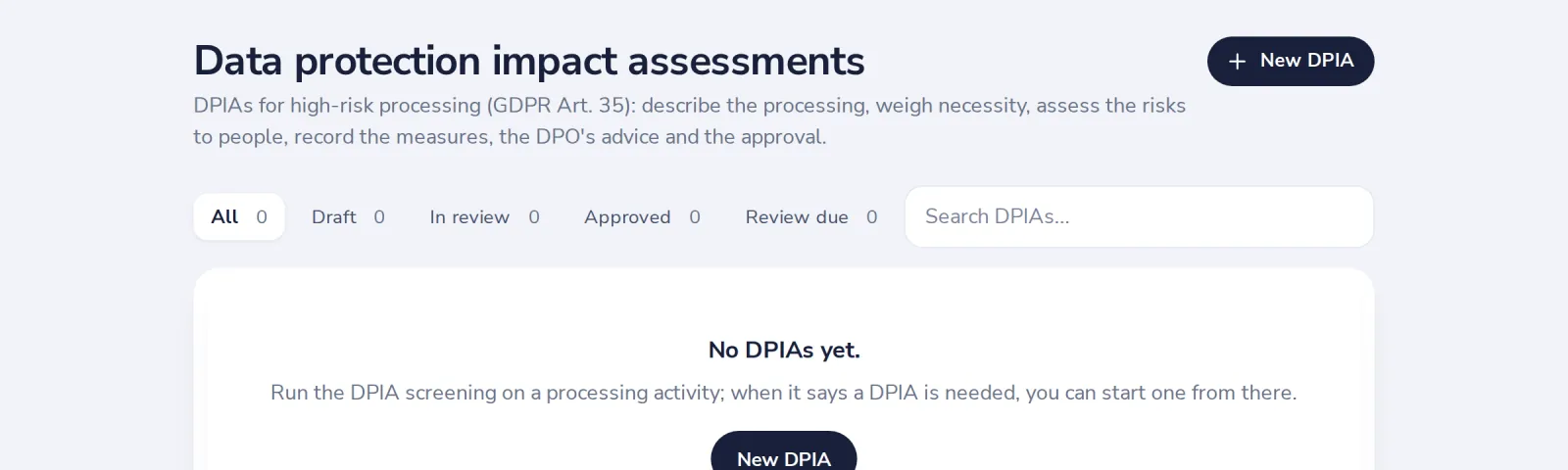 Press New DPIA