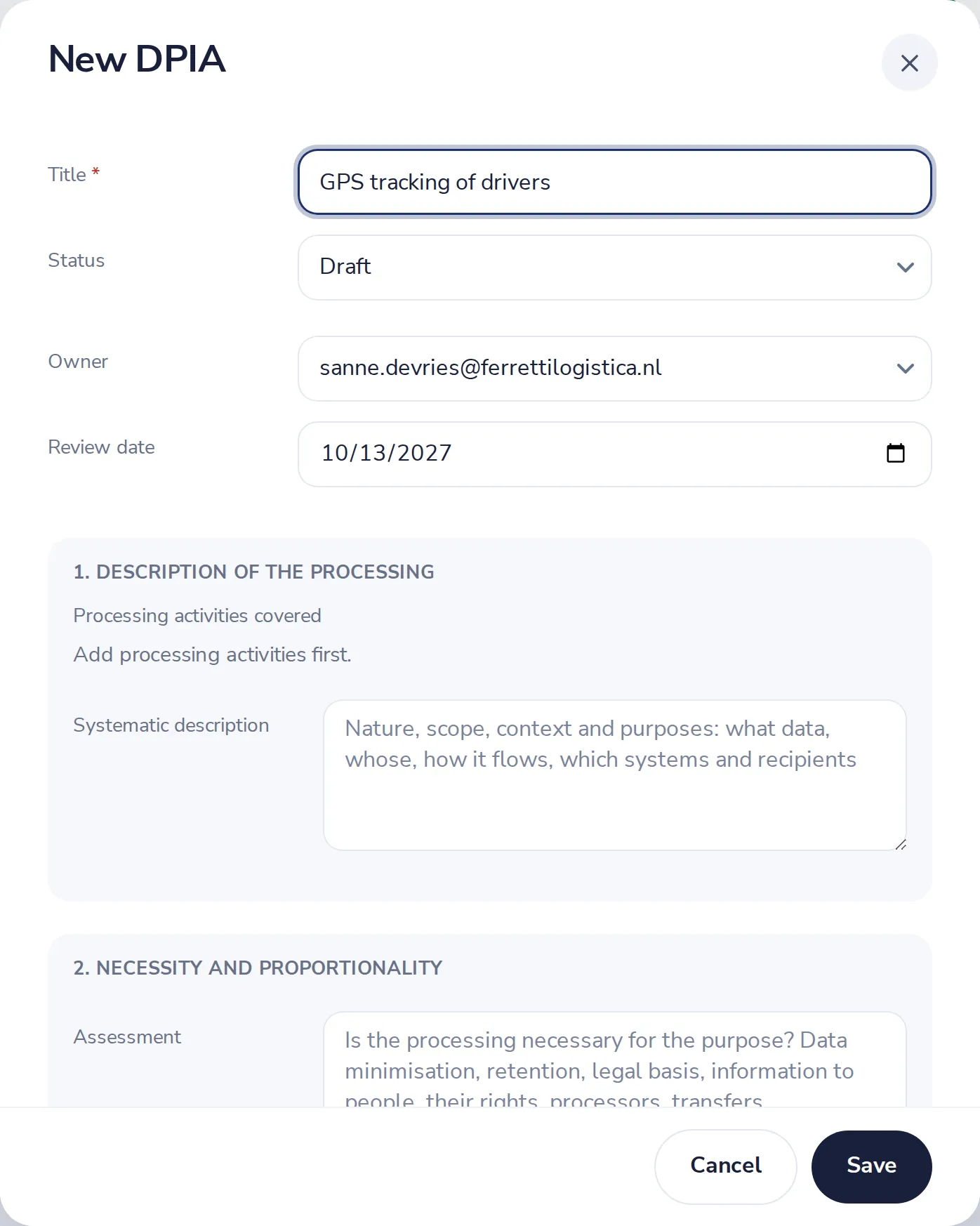 Describe the processing