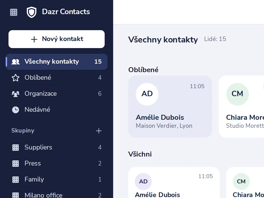 Stiskněte Nový kontakt