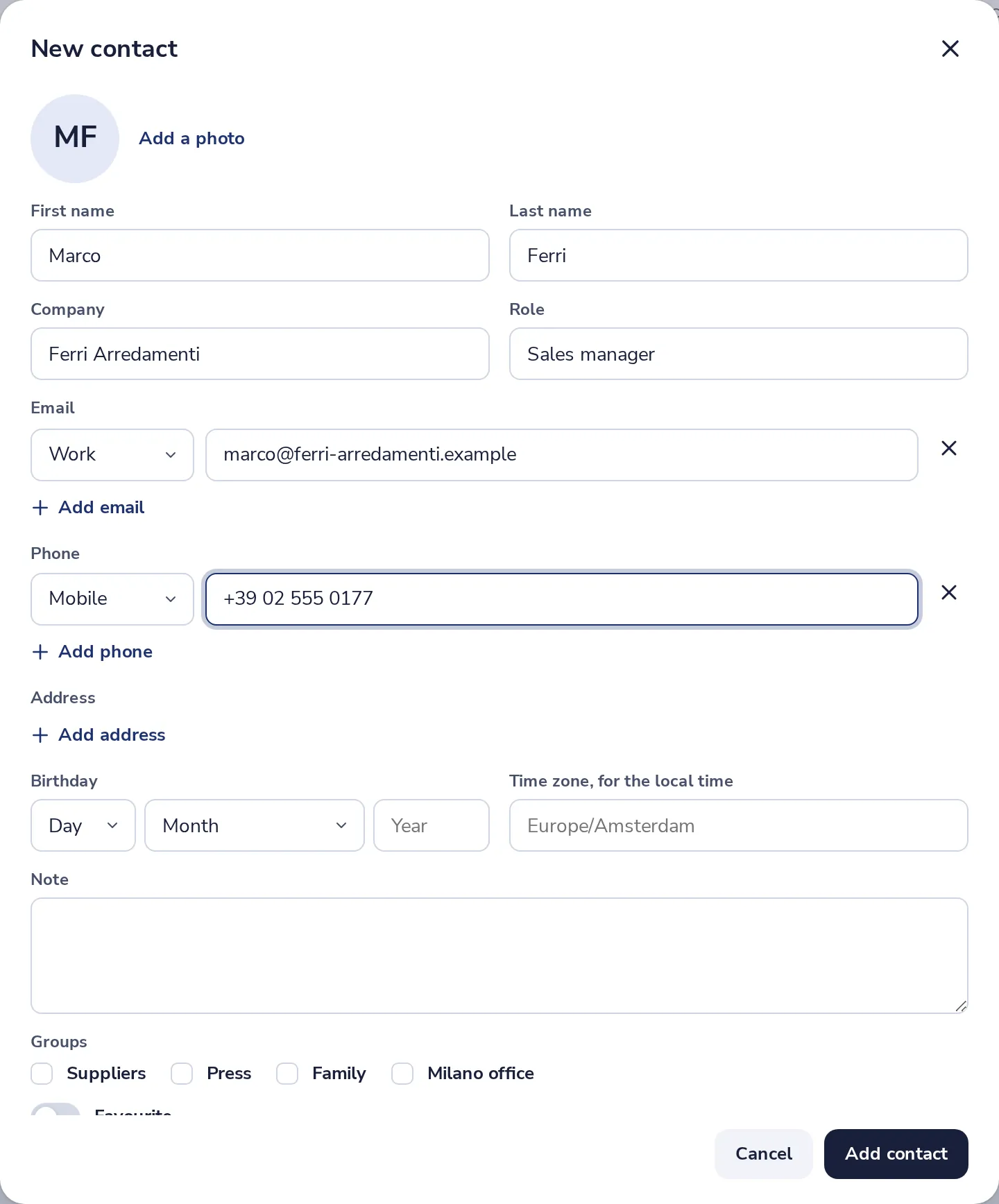 Press Add contact
