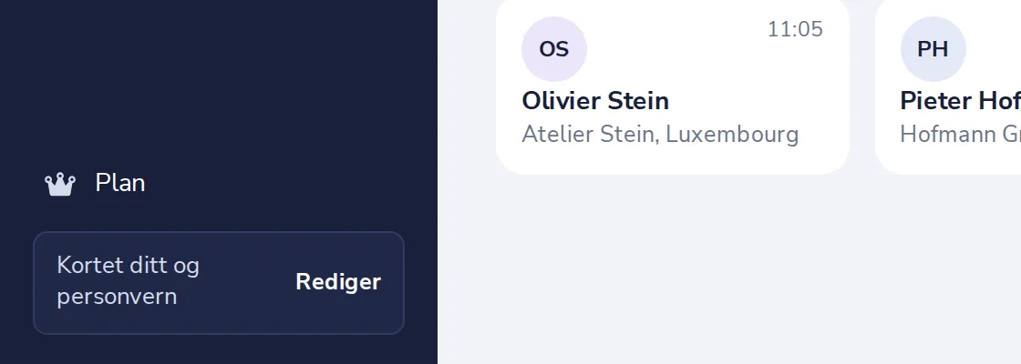 Trykk på Rediger ved Kortet ditt