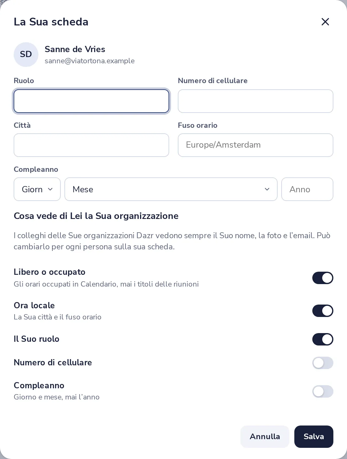 Compili i Suoi dati