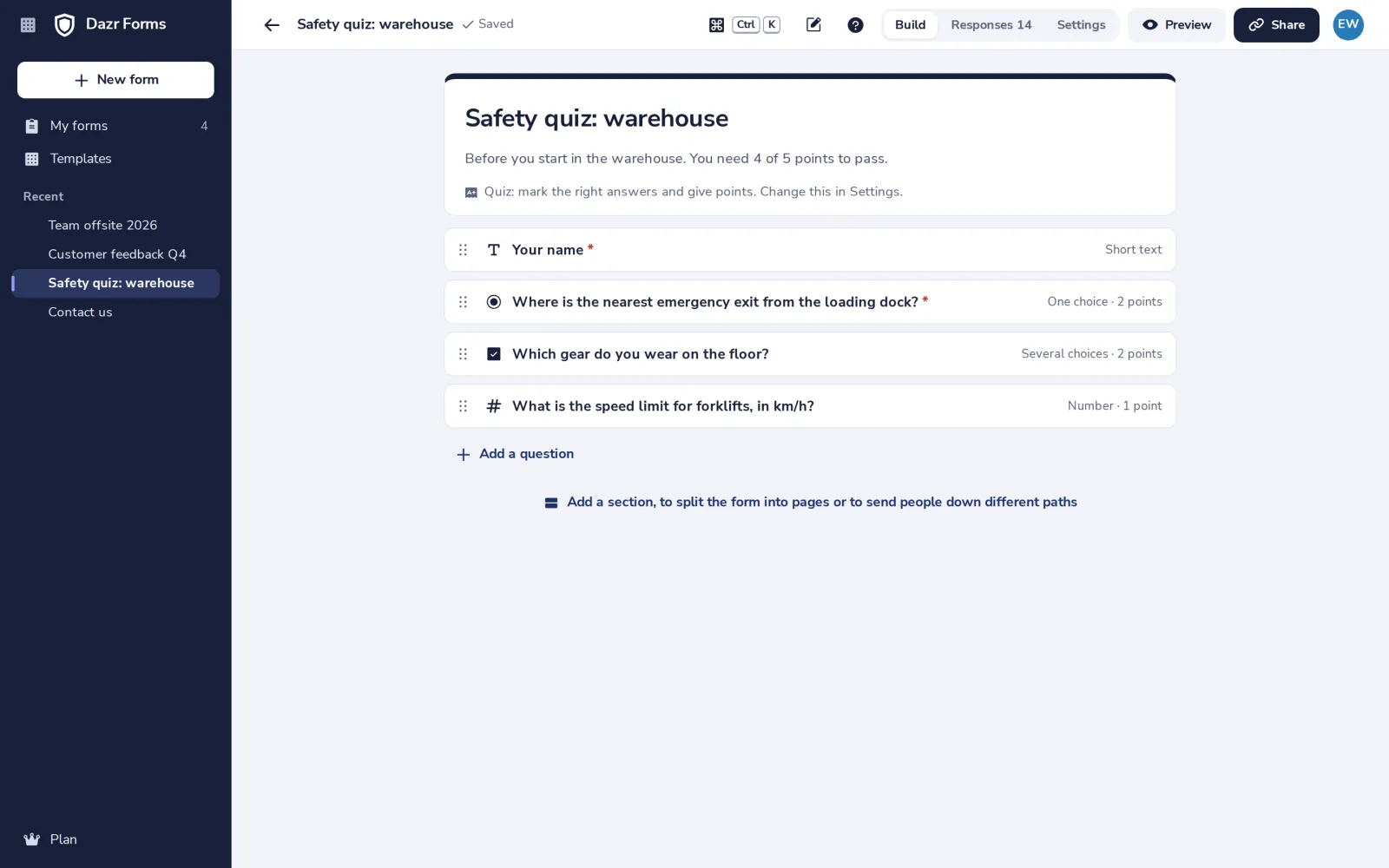 Give a question points