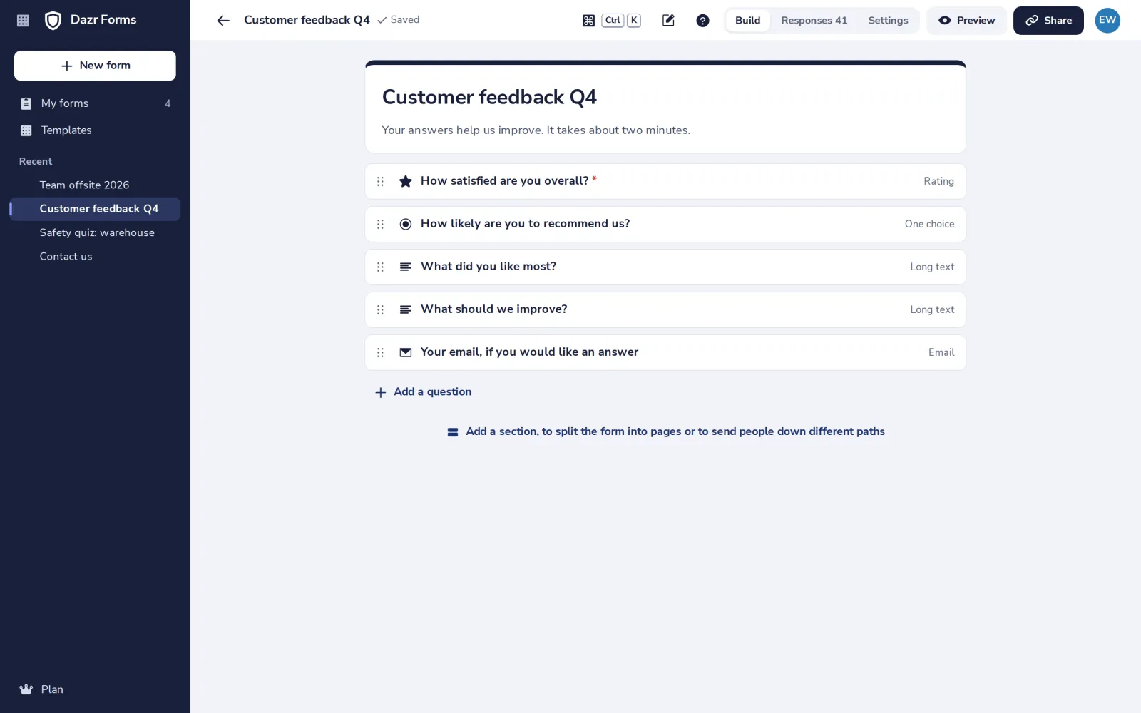 Press Add a section