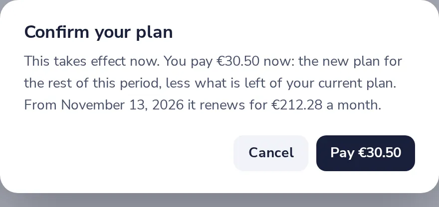 Press Review change, then pay