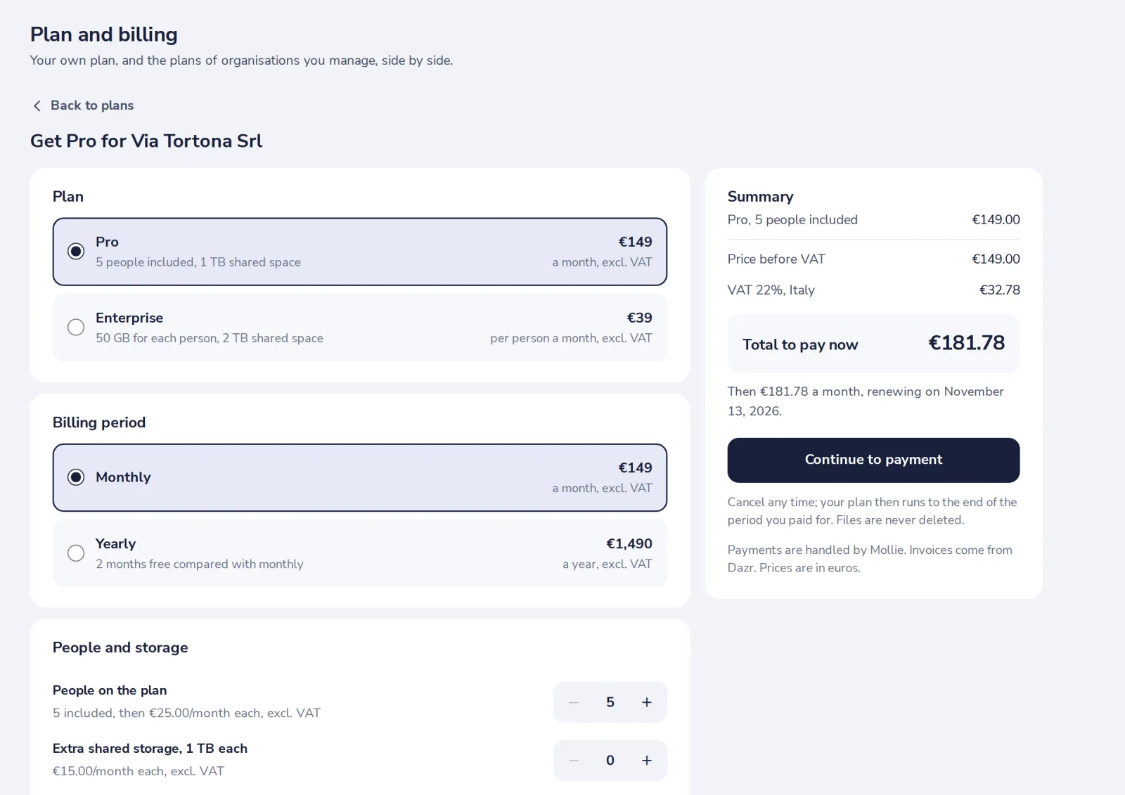 Choose monthly or yearly, and the people