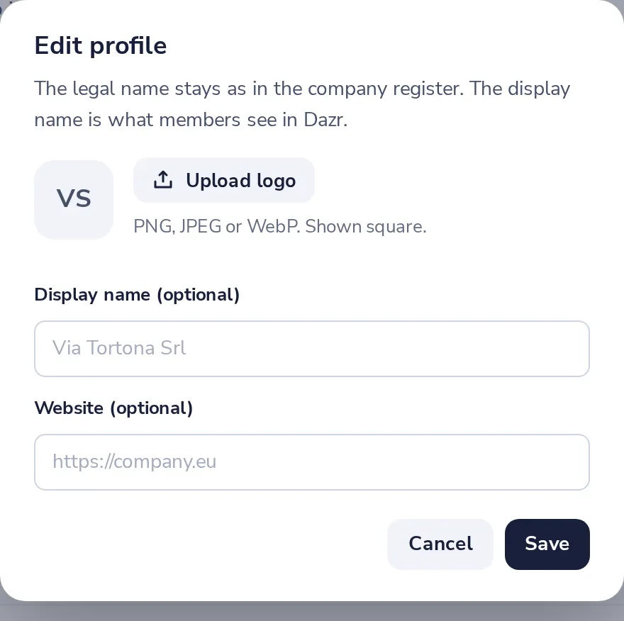 Press Edit profile for the logo
