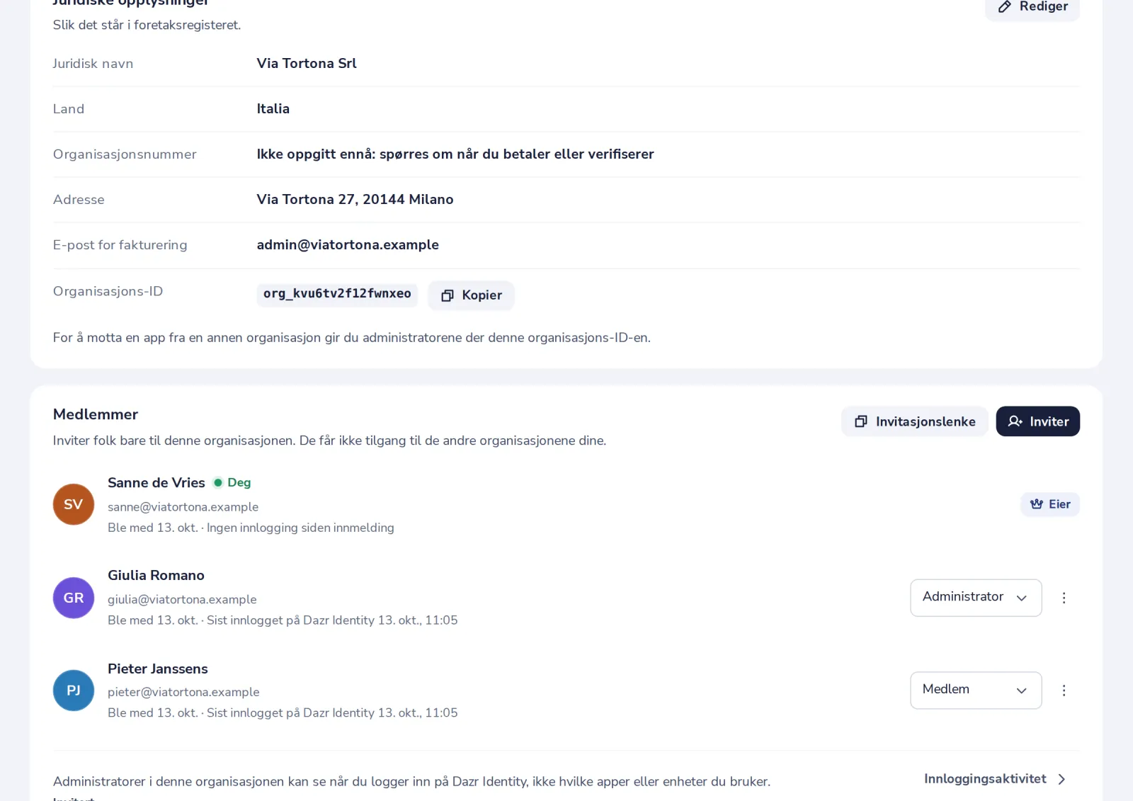 Trykk på Inviter