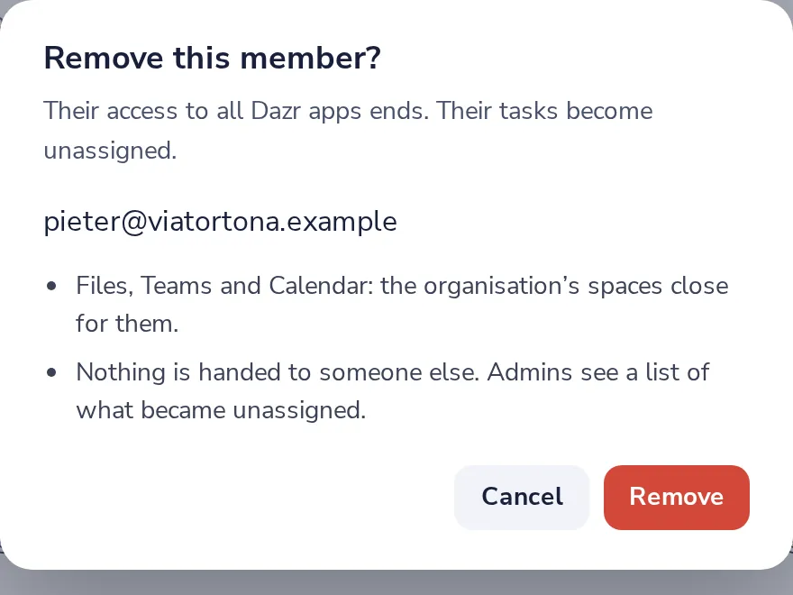Press Remove from organisation
