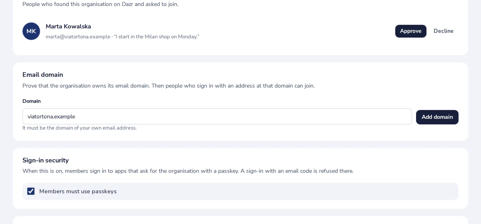 Tick Members must use passkeys