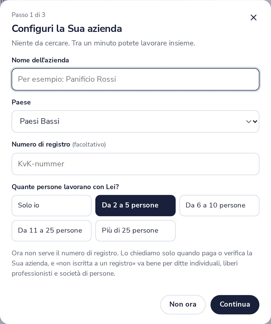 Prema Aggiungi organizzazione