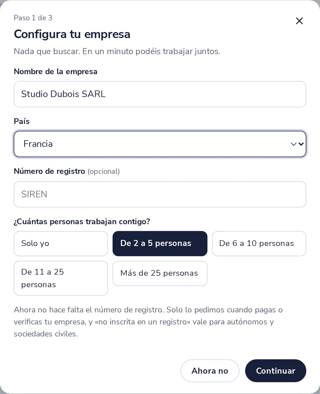 Nombre, país y tamaño