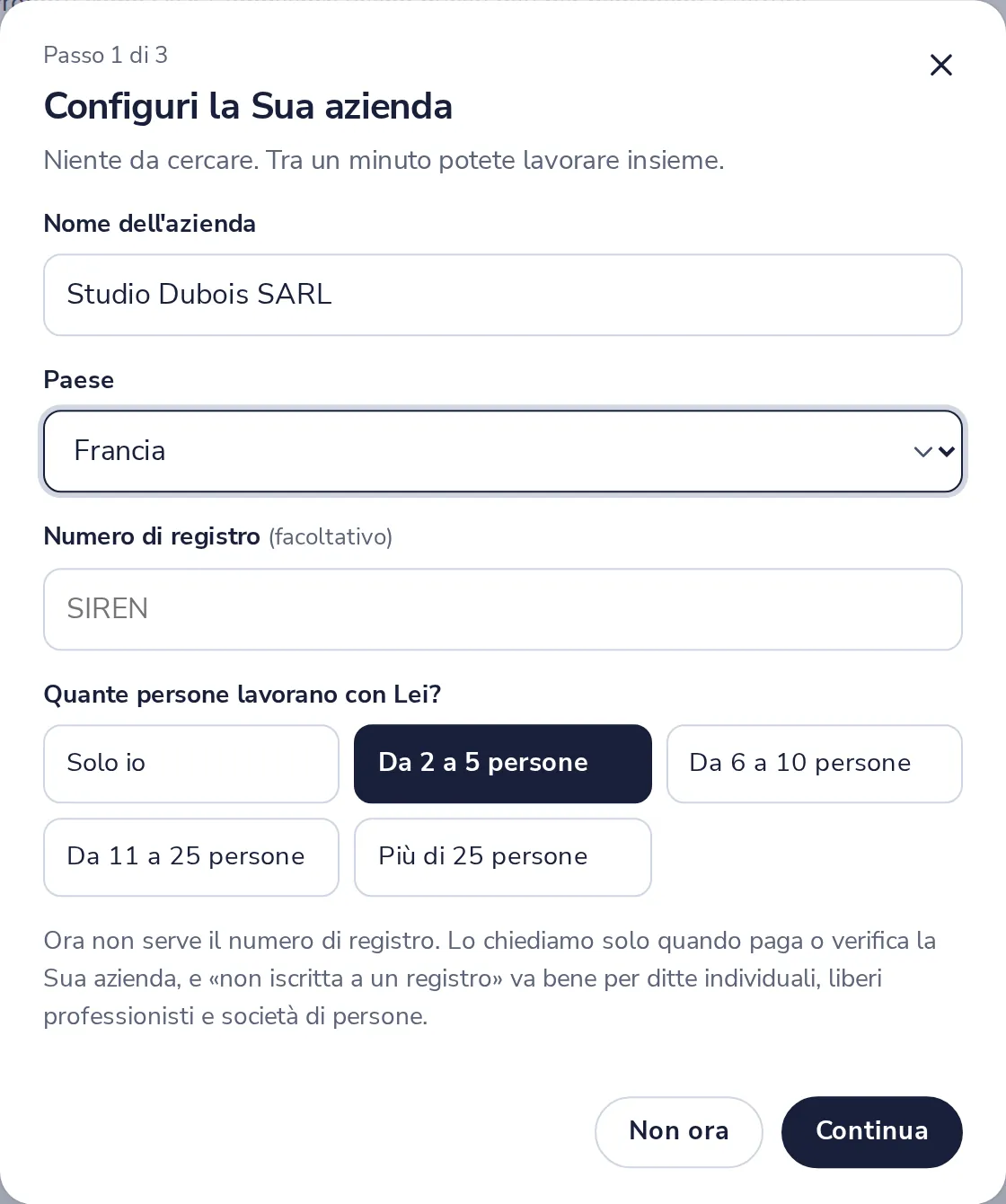 Nome, paese e dimensione
