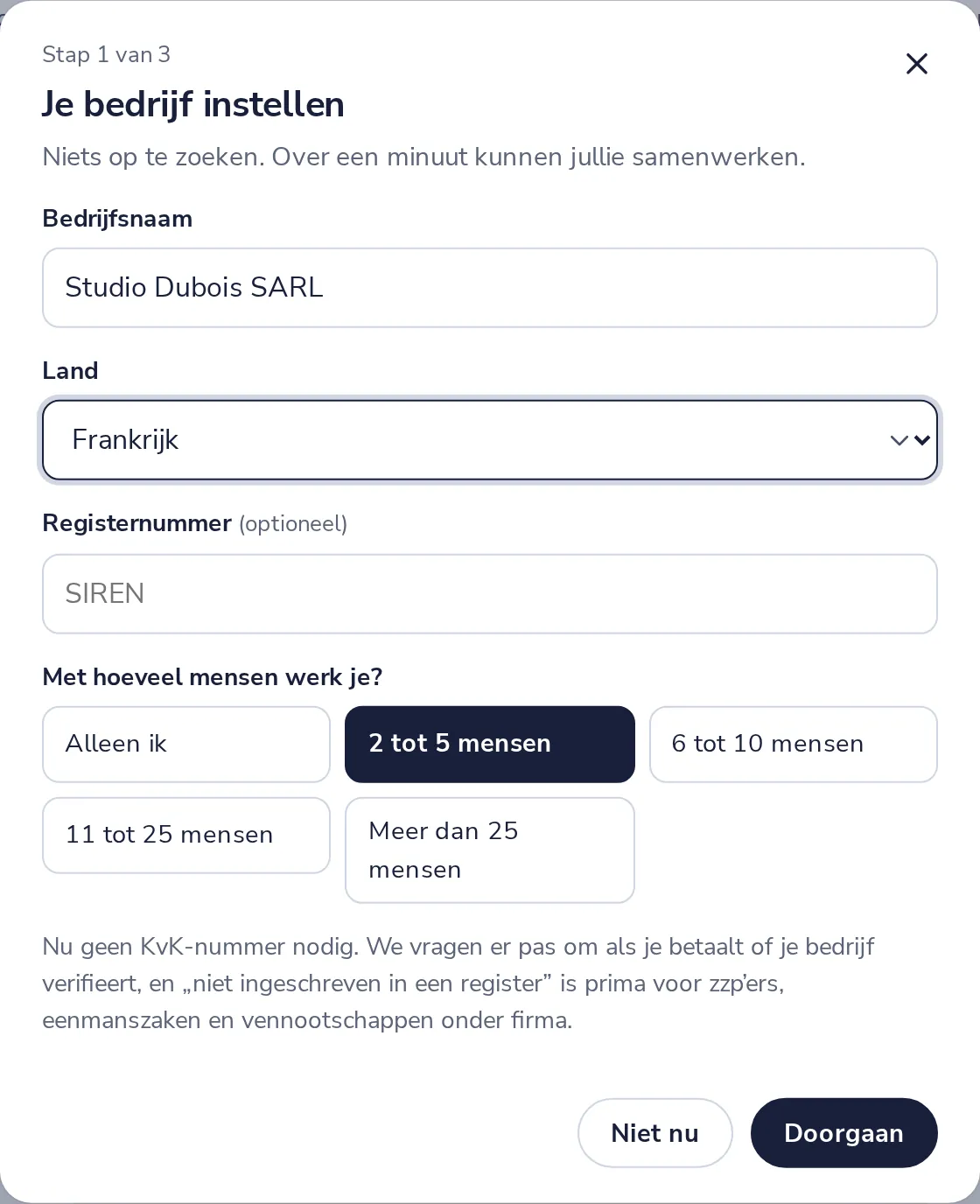 Naam, land en grootte