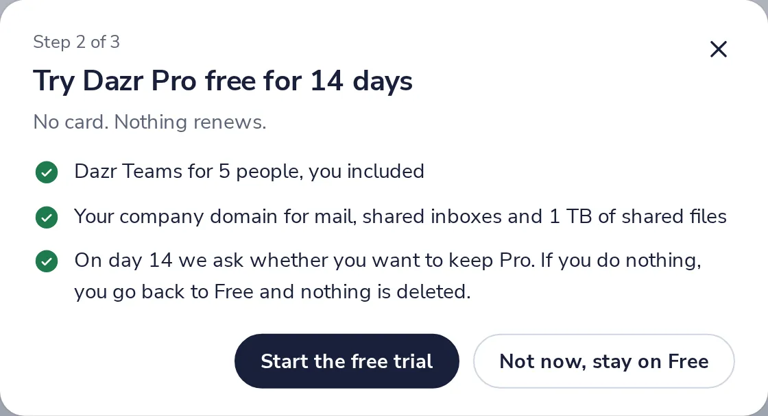 Start the free trial, or not now