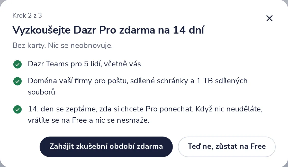 Spusťte zkušební období zdarma, nebo teď ne