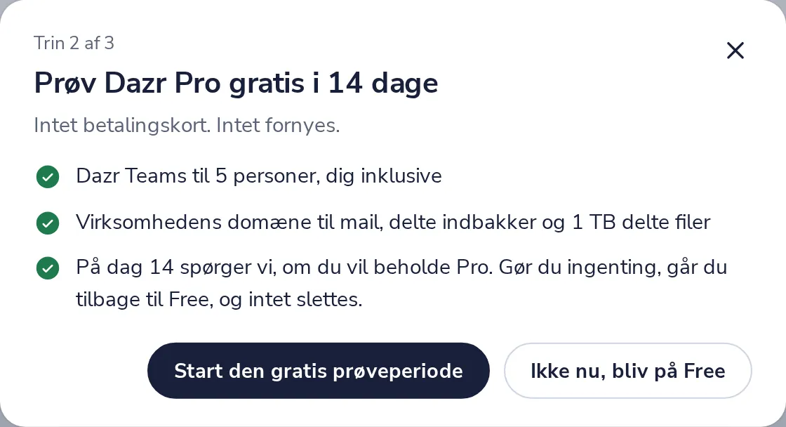 Start den gratis prøveperiode, eller ikke nu