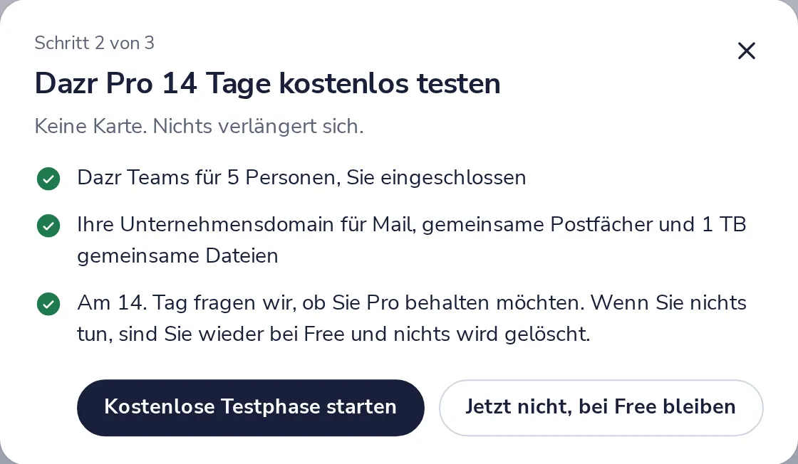 Kostenlose Testphase starten, oder nicht jetzt
