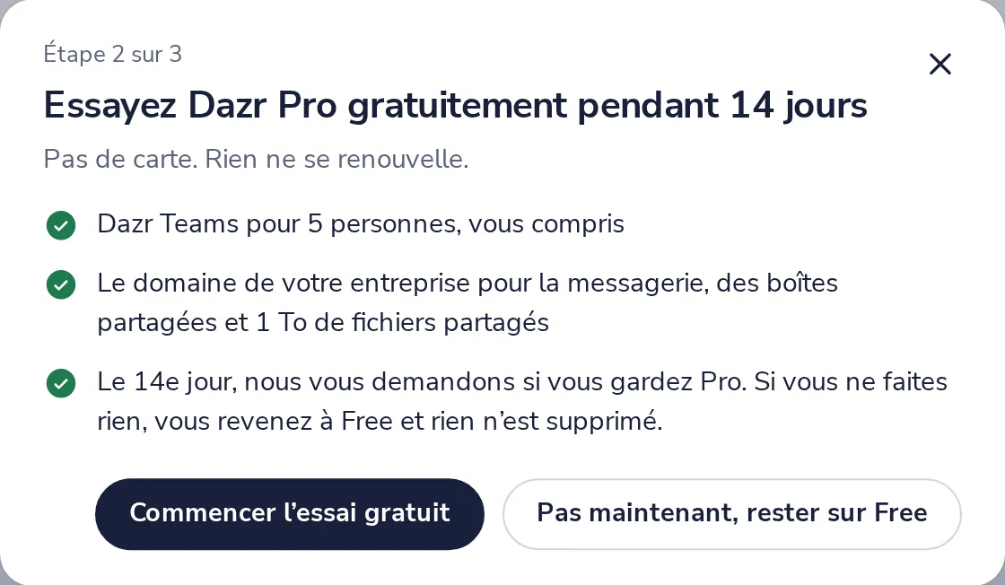 Commencez l’essai gratuit, ou pas maintenant