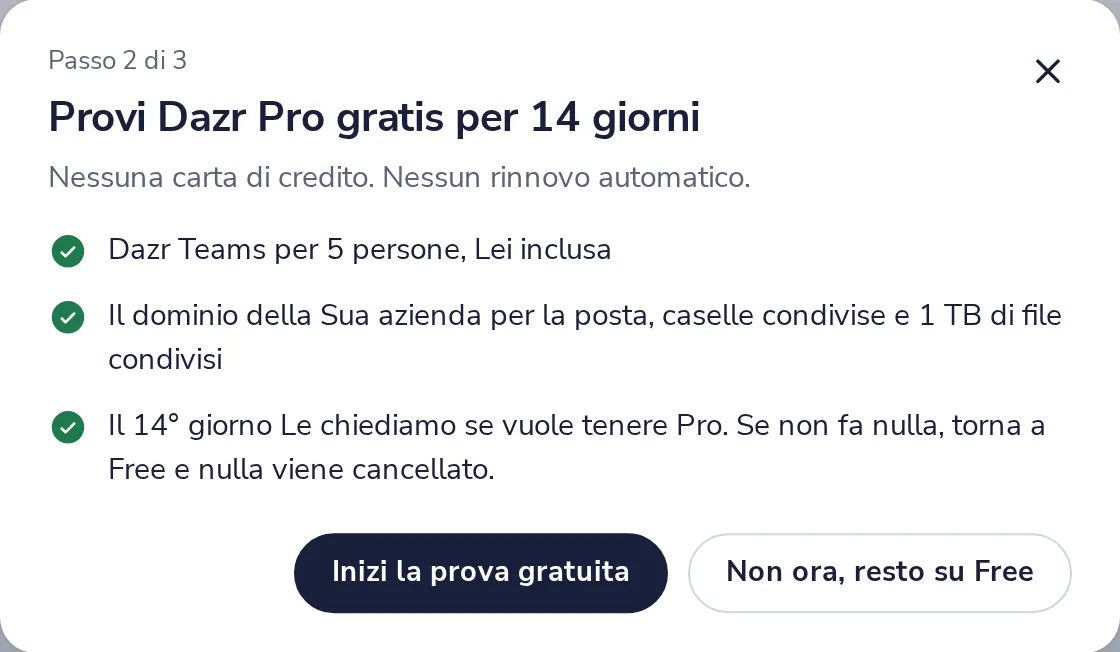 Inizi la prova gratuita, o non ora