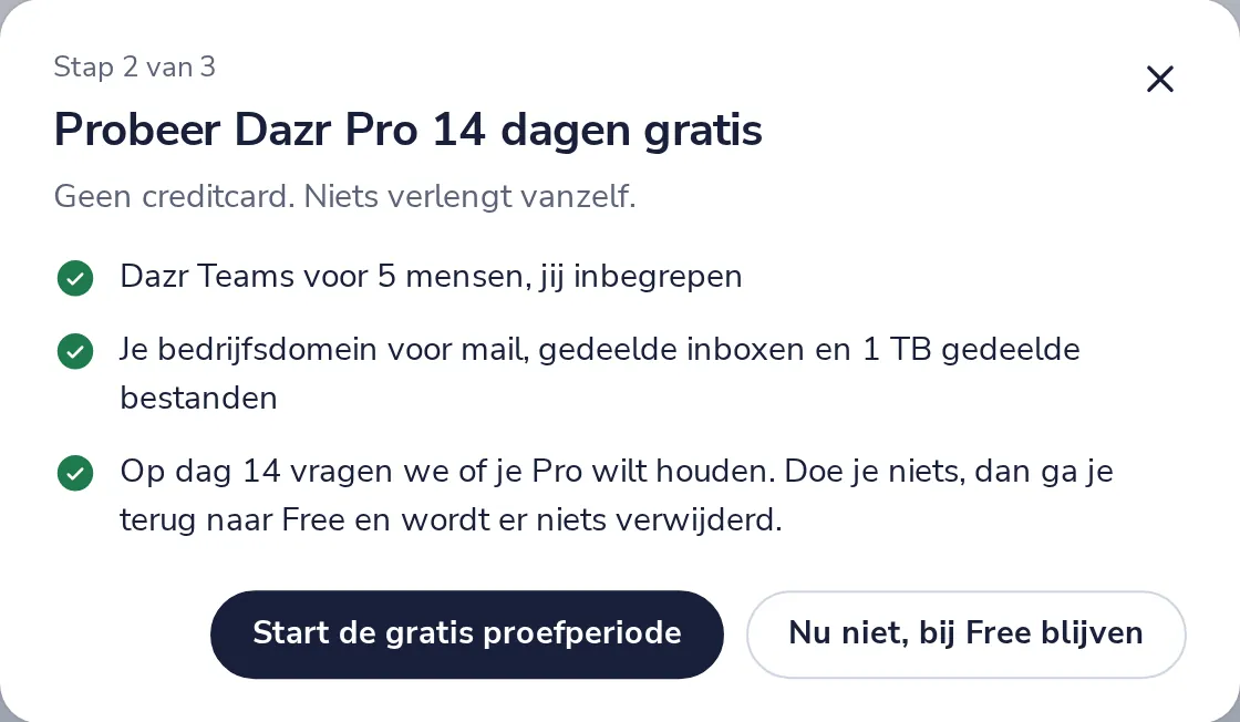 Start de gratis proefperiode, of niet nu