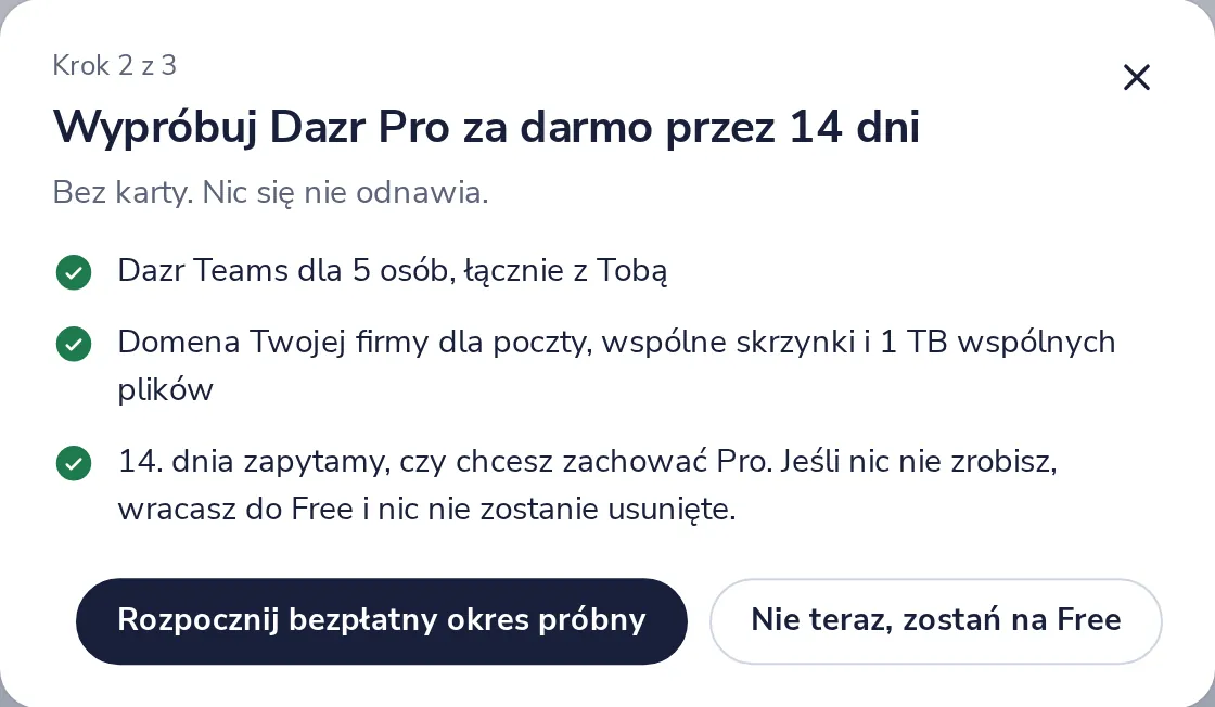 Rozpocznij darmowy okres próbny albo nie teraz