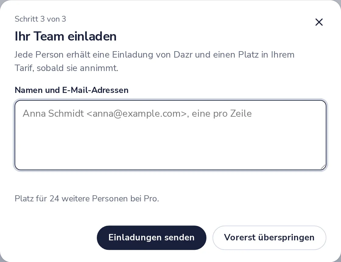 Ihr Team einladen