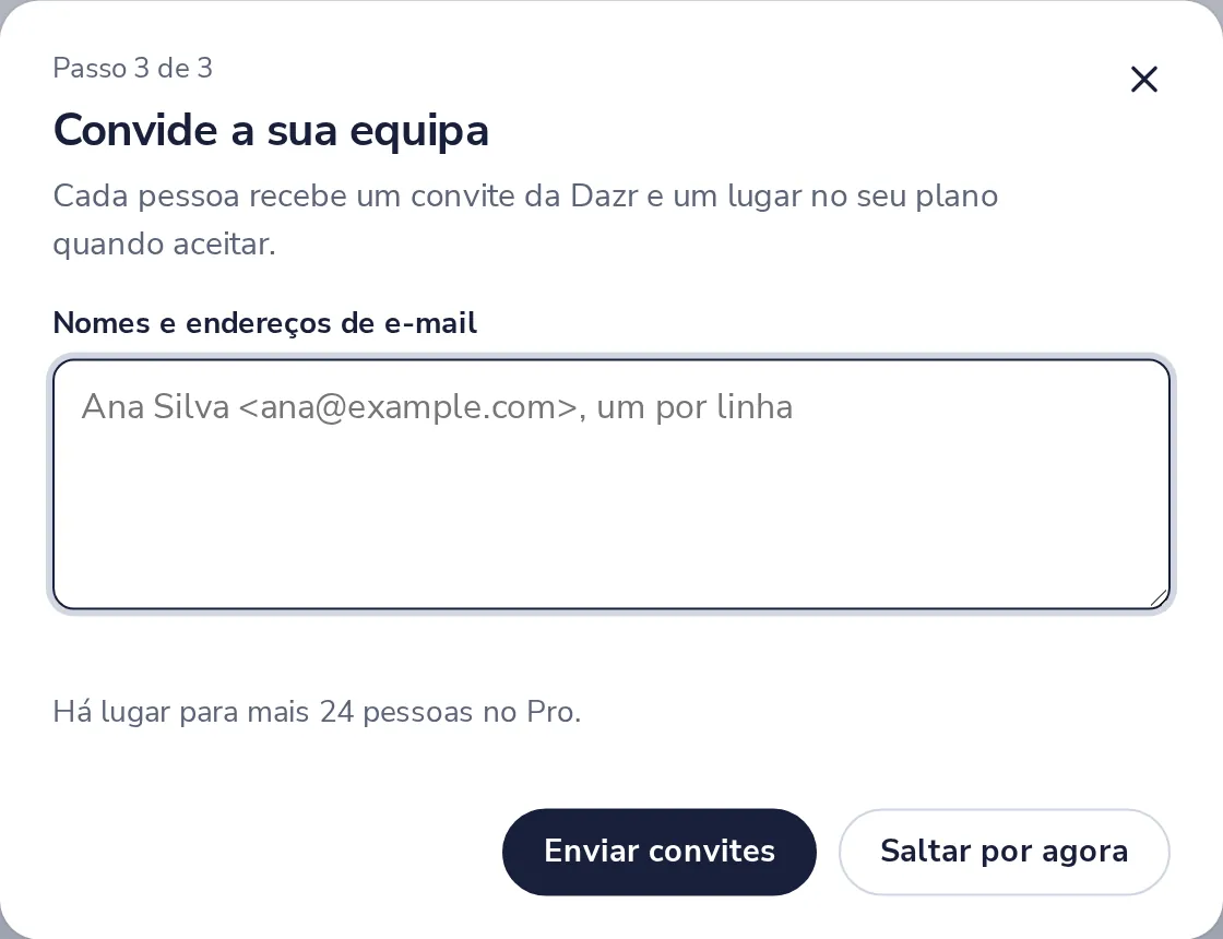 Convide a sua equipa