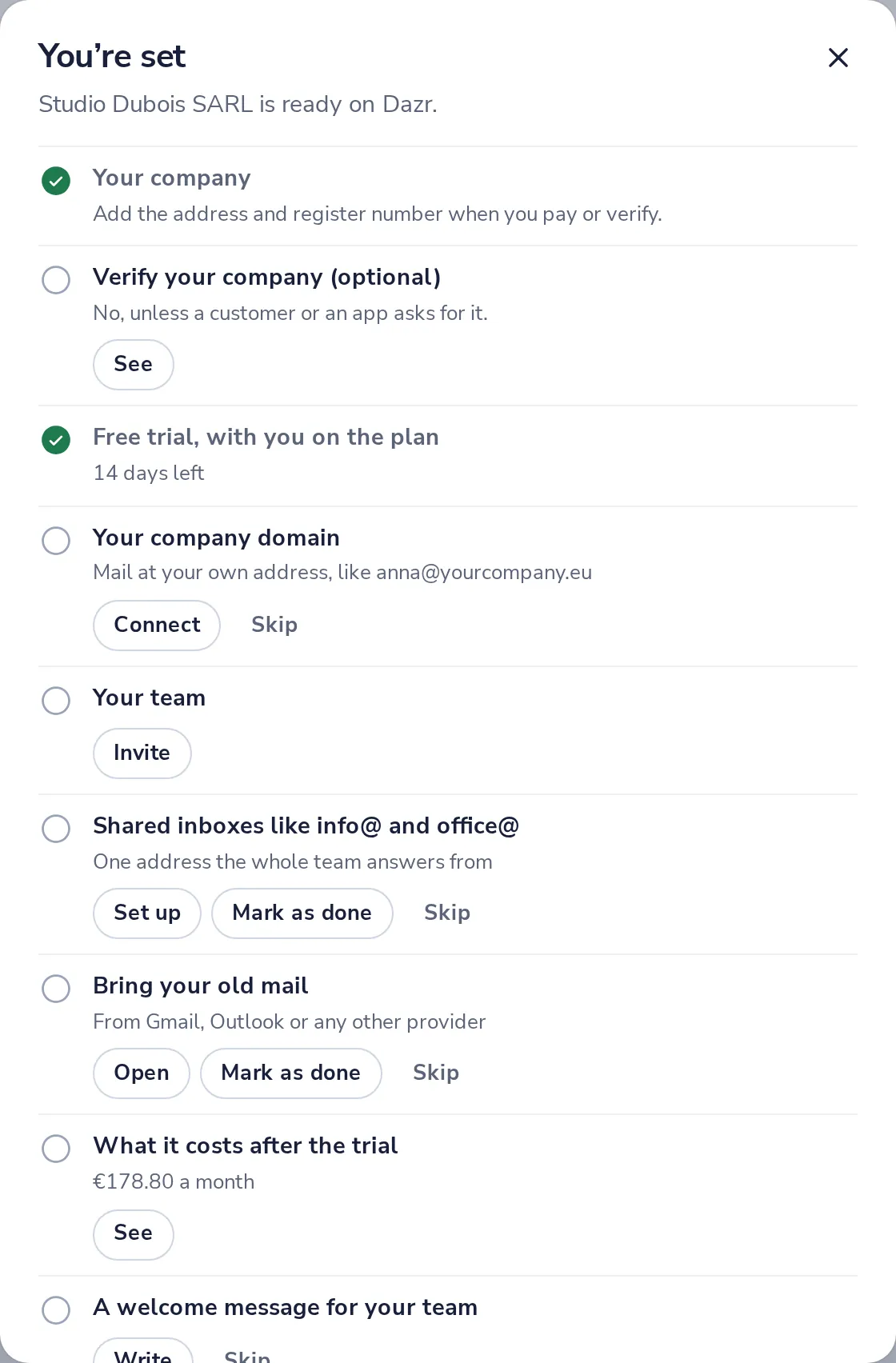 Follow the checklist